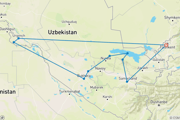 Karte von Usbekistan - 11 Tage Abenteuer an der Seidenstraße (11 Tage)