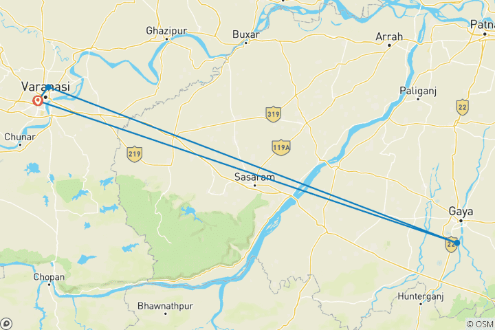 Karte von Varanasi Bodhgaya Rundreise