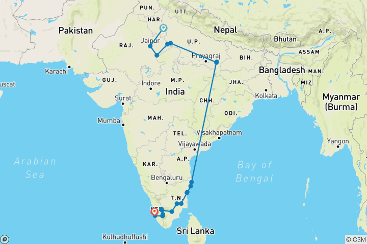Carte du circuit Circuit Premium en Inde du Nord et du Sud