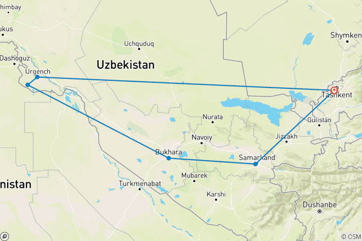 Karte von Usbekistan - 8 Tage Orientalisches Märchen an der Seidenstraße (8 Tage)