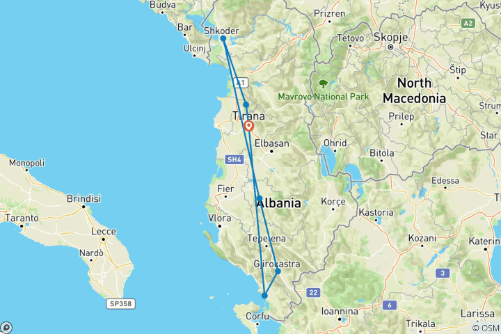 Map of 4 Day  Private Tour of Albania from North to the South