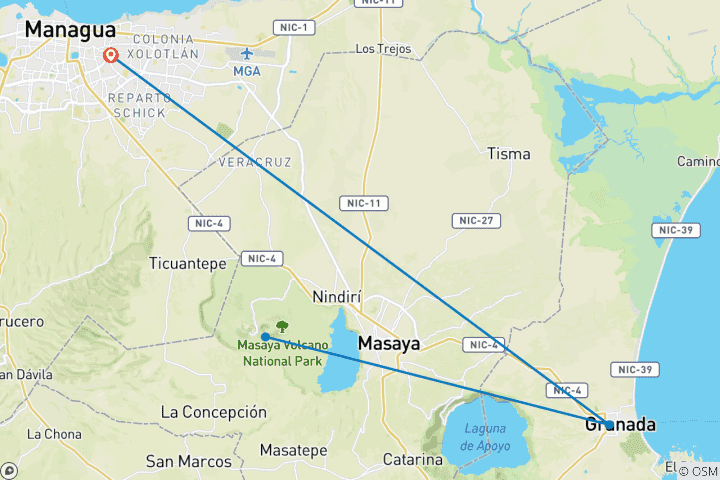 Karte von Nicaragua - Granada Stadt Express