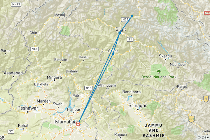 Carte du circuit Visite de la vallée de Hunza Nagar
