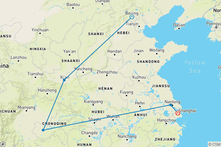 Carte du circuit Voyage en Chine avec croisière sur le fleuve Yangtze en 11 jours - Circuit privé