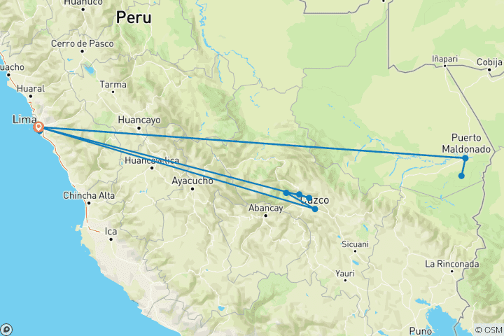 Carte du circuit Points forts du Pérou (Amazonie)