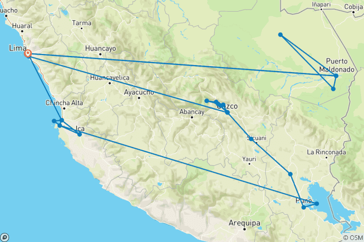 Carte du circuit Terre des Incas (Amazonie péruvienne)