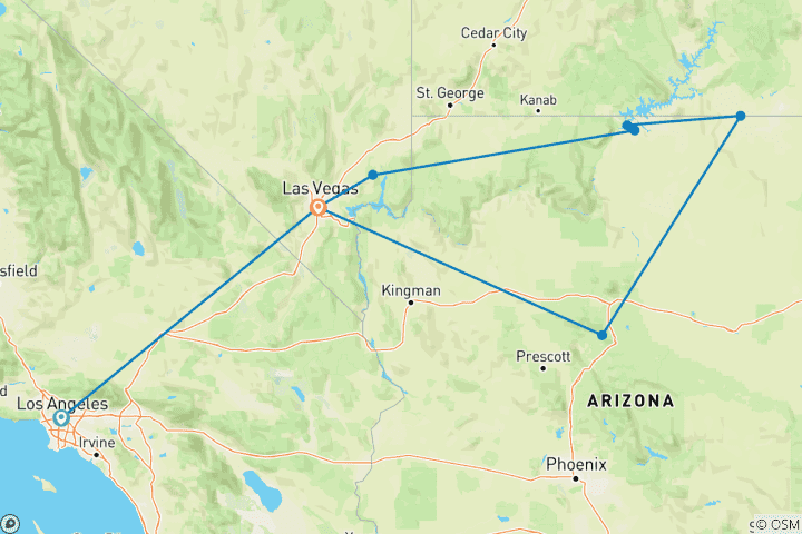 Map of USA - Las Vegas, Sedona & the Monument Valley - 5 days
