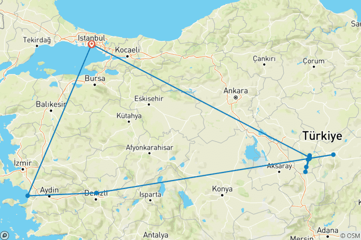 Karte von Türkei-Dreieck (Istanbul, Ephesus, Pamukkale, Kappadokien) 7 Tage