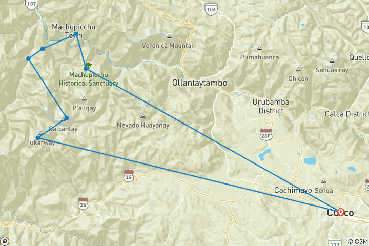 Map of Salkantay Trek to Machu Picchu 5D/4N