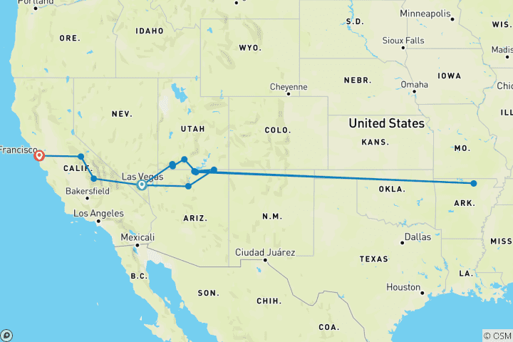 Carte du circuit Le meilleur de l'Ouest des États- Unis