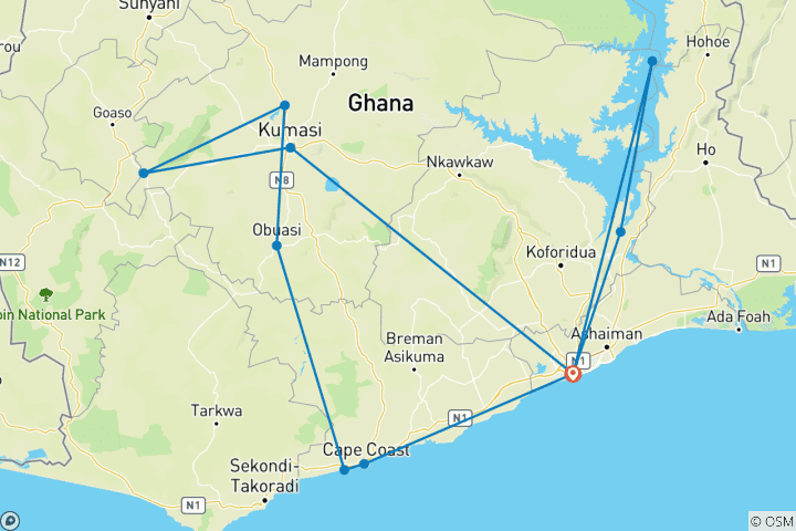 Carte du circuit Aventure ghanéenne 9 jours/8 nuits (Confort Plus)