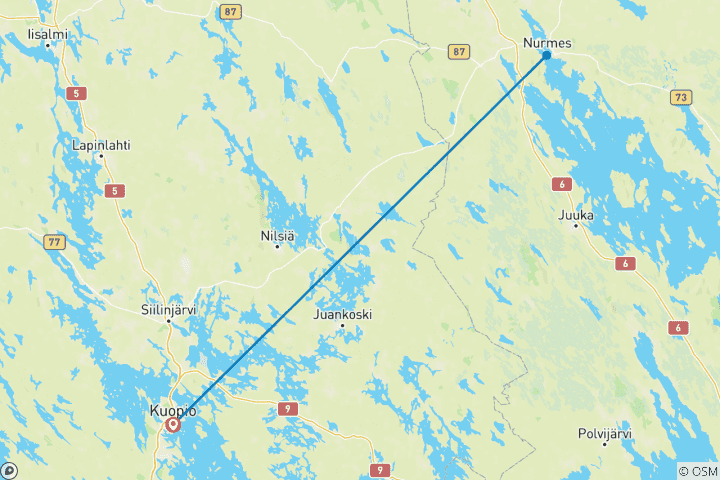 Carte du circuit De maison d'hôtes à maison d'hôtes Carélie à la carte Sauna Tour
