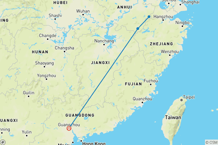 Mapa de 5 días para explorar el monte Amarillo, Xidi y el Pueblo de Hongcun en vuelo de ida y vuelta desde Guangzhou
