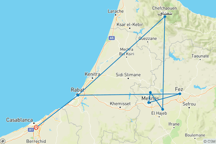 Karte von Luxuriöse Essen & Wein Reise in Nordmarokko - 8 Tage