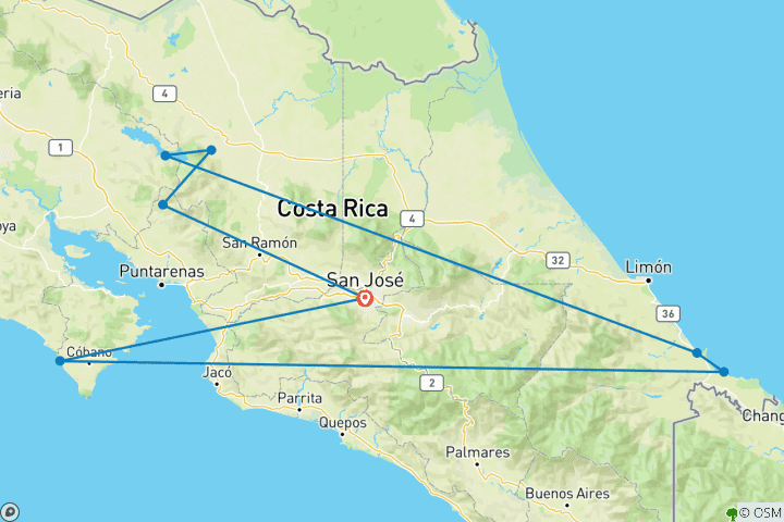 Carte du circuit De 18 à 35 ans : une semaine au Costa Rica