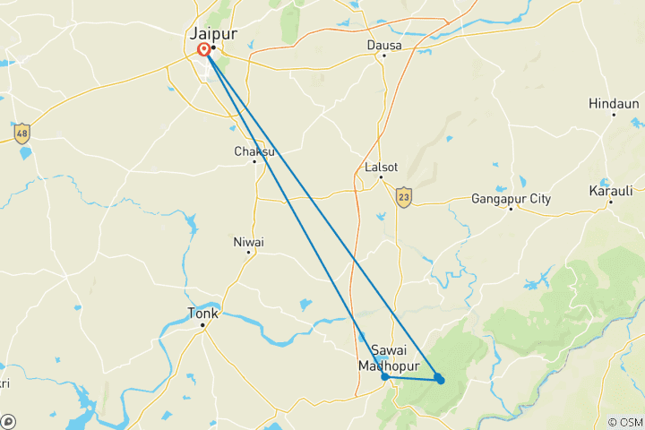 Map of Jaipur and Ranthambore Tour Package