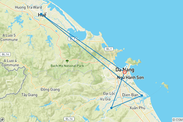 Carte du circuit Circuit de découverte du centre du Vietnam : 6 jours de Da Nang à Hue et Hoi An