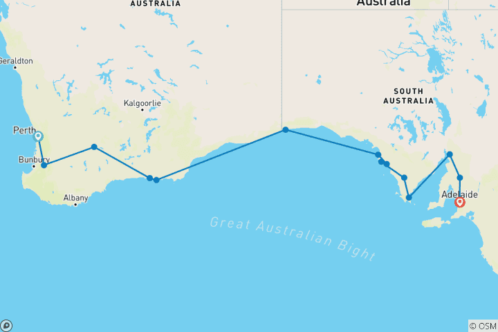 Carte du circuit Circuit aventure de 10 jours de Perth à Adélaïde