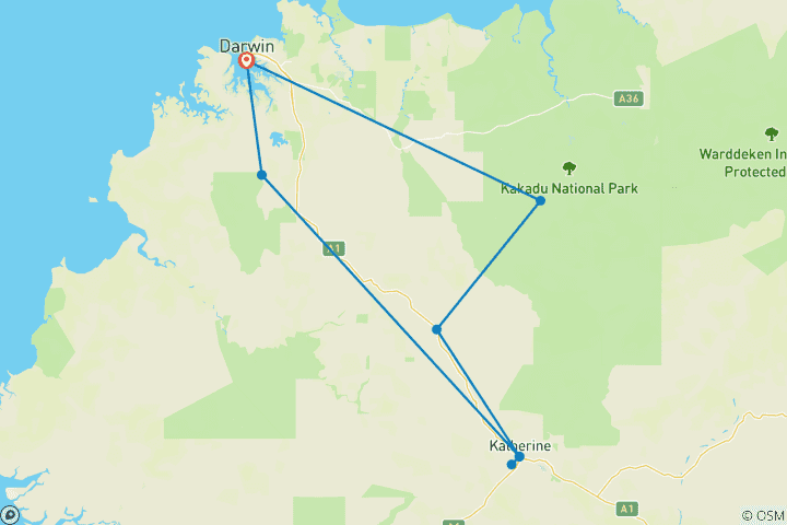 Carte du circuit Aventure dans le Top End et à Kakadu
