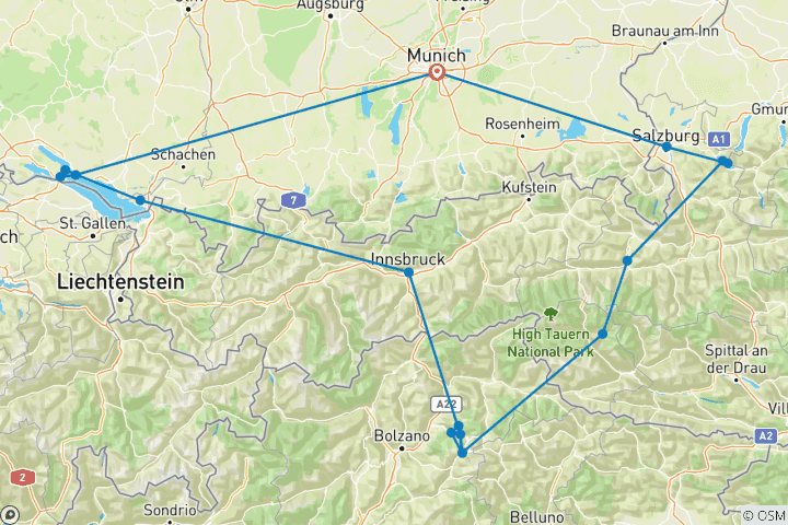 Kaart van Vakantie in de Alpen - Duitsland, Oostenrijk & Italië