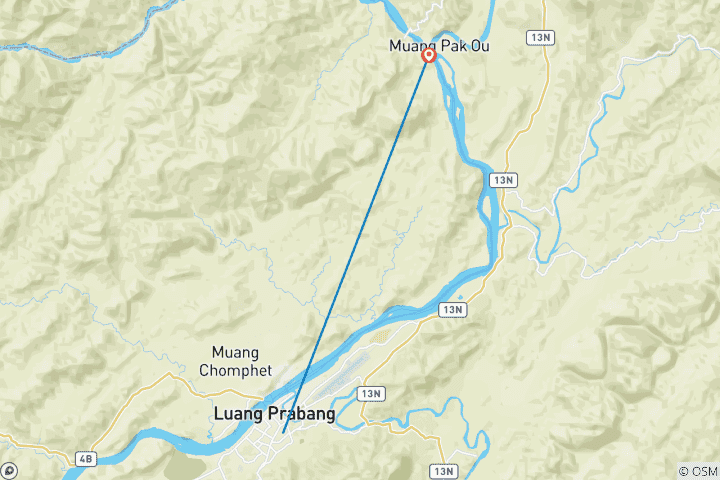Kaart van 04 Dagen Laos Luang Prabang Activiteiten & Hoogtepunten