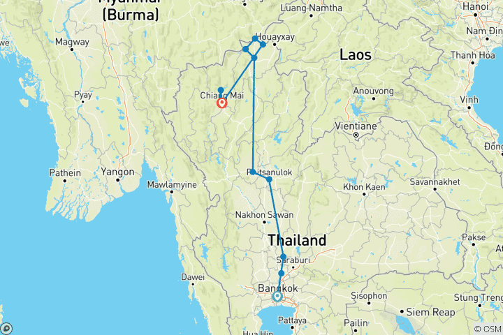 Kaart van Noordelijke oude koninkrijken van Thailand – een privé-rondreis – 6 dagen