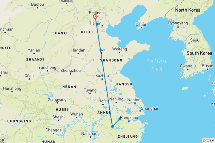 Kaart van Ontdekkingstocht per kogeltrein van Beijing naar de Gele Berg, Xidi & het dorp Hongcun – 5 dagen