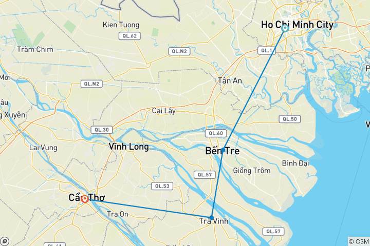 Map of Self-guided Mekong Delta Exploration