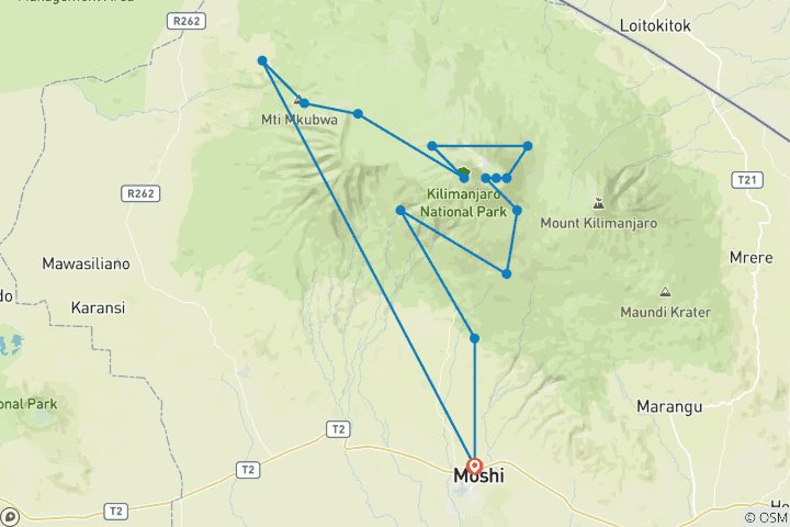 Mapa de 10 días ruta del cráter del circuito norte