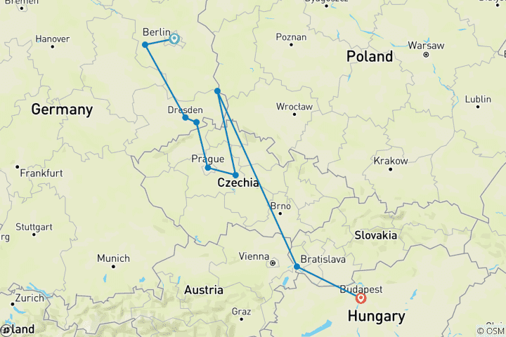 Mapa de De Berlín a Budapest