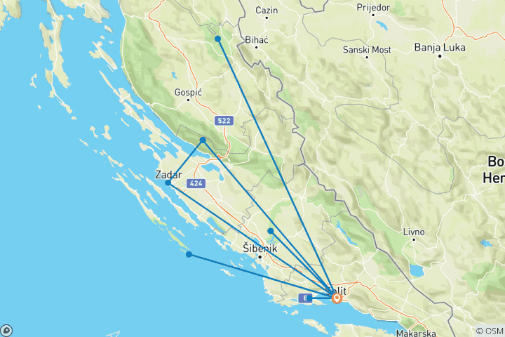 Carte du circuit Les parcs nationaux de Croatie