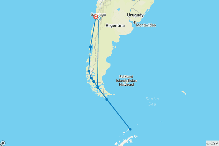 Map of In-depth Antarctica & Patagonia Expedition | Northbound (2024)