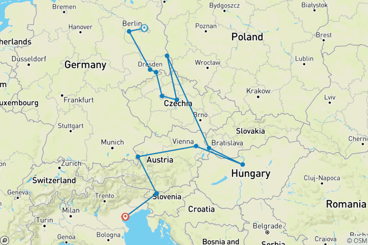 Mapa de De Berlín a Venecia