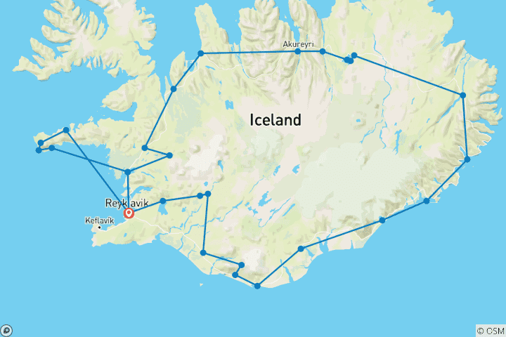 Map of 7 Day - Iceland Ring Road & Snæfellsnes Peninsula Small-Group Tour