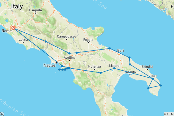 Kaart van Puglia, Pompeii & Amalfi – 6 dagen