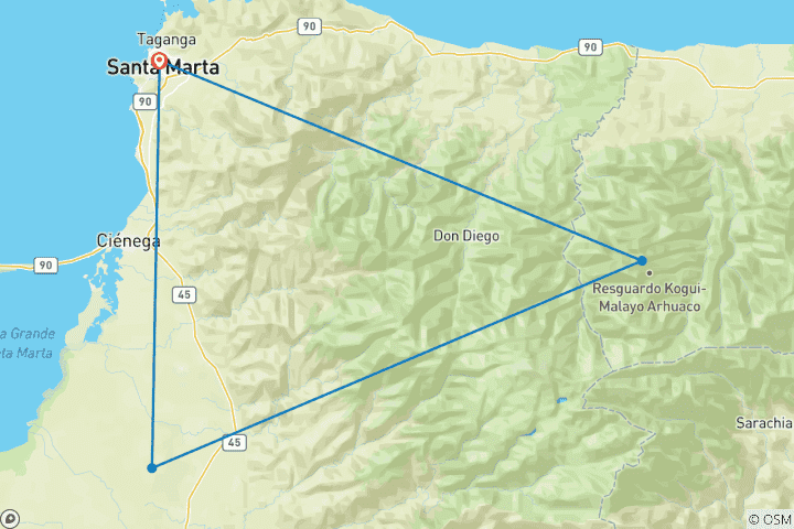 Mapa de Circuito Ciudad perdida Colombia 4 días