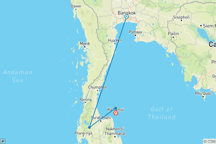Carte du circuit 9 jours d'exploration de la Thaïlande