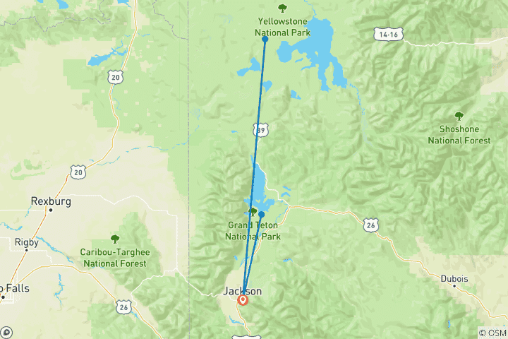 Carte du circuit Journeys : la faune légendaire de Yellowstone et Grand Teton National Geographic