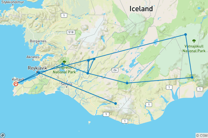 Karte von Island - Die Höhepunkte des Südens aktiv