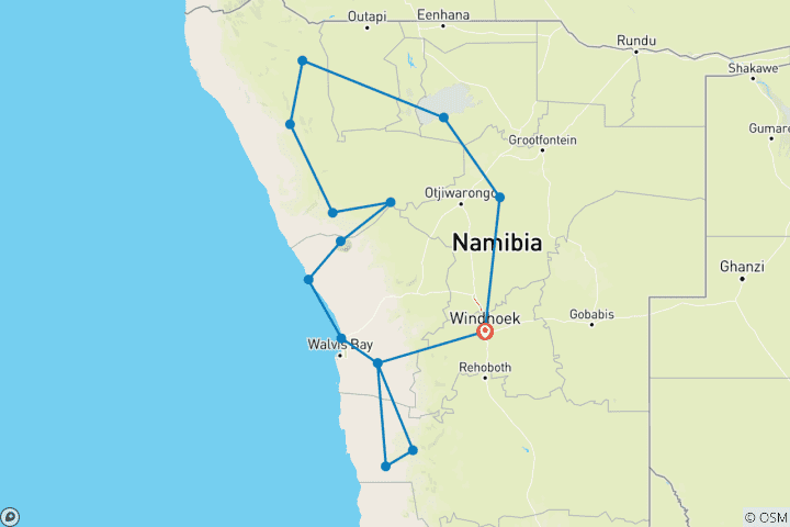 Karte von Namibia - Höhepunkte Namibias, Kaokoveld & Etoscha
