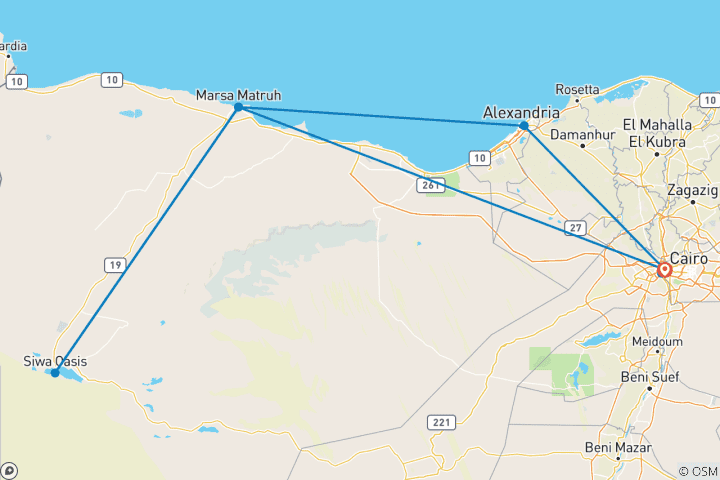 Carte du circuit Voyage culturel et écologique au Caire, à Alexandrie et dans l'oasis de Siwa