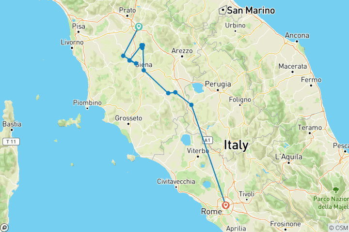 Map of Geluxe: Italy: Florence to Rome, Walking the Vineyards of Tuscany and Umbria