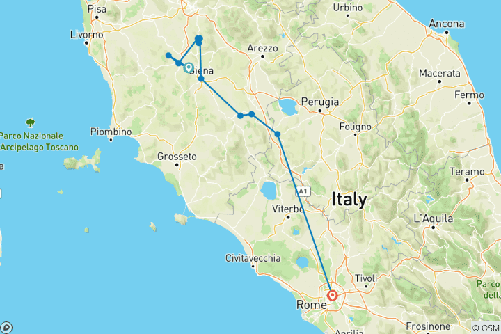 Map of Geluxe: Italy: Tuscany and Umbria Vineyard Walks