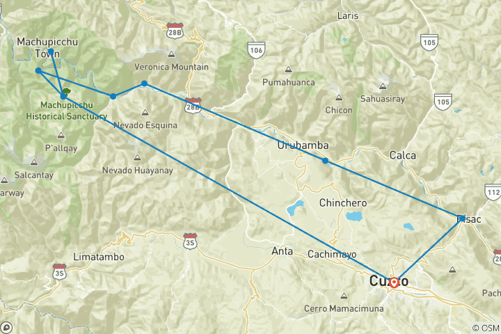 Carte du circuit Geluxe : Pérou & Machu Picchu : camping confort sur le chemin de l'Inca