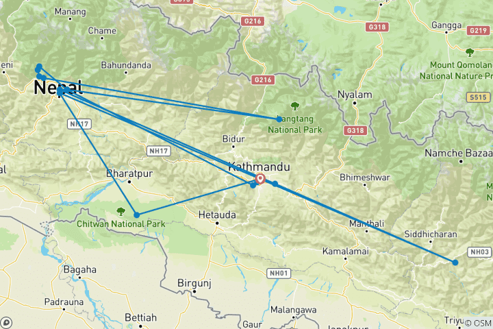 Map of Geluxe: Nepal: Annapurna Hiking, Rafting and Chitwan National Park