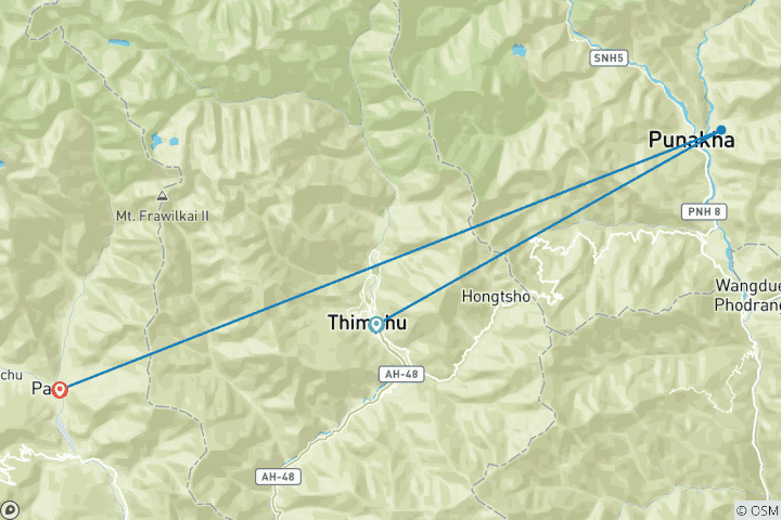 Carte du circuit Circuit tout compris au Bhoutan - 5 jours (découverte de Paro, Thimphu et Punakha)