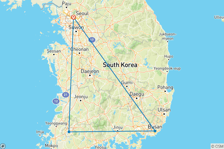 Carte du circuit Circuit épique de 9 jours en K-Pop : Découvrez les plus grands succès de la Corée du Sud