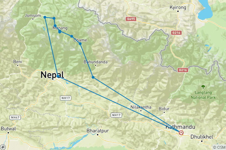 Carte du circuit Circuit court à l'Annapurna - 10 jours