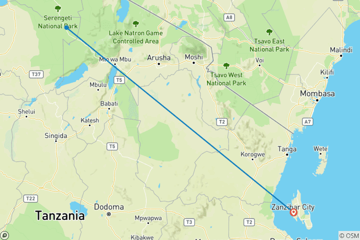 Map of Discover The World-class 3-Day Tanzania Safari From Zanzibar (Fly In - Fly Out)