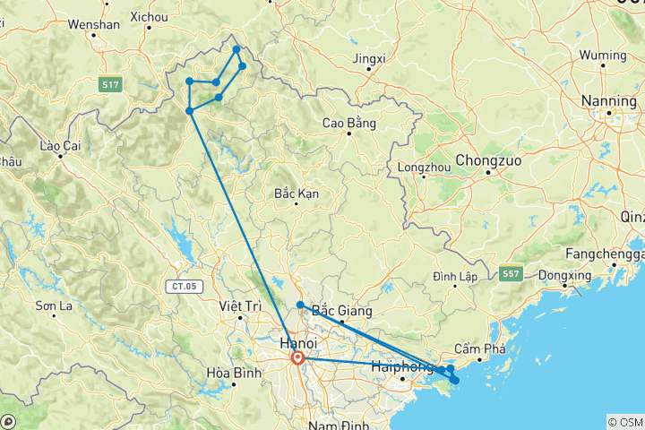 Carte du circuit La boucle Hanoi - Ha Giang en moto - Baie d'Ha Long (8 Jours 7 Nuits)